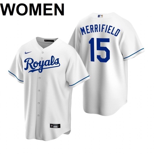 Women's Kansas City Royals #15 Whit Merrifield 2021 White Cool Base Stitched Jersey(Run Small))
